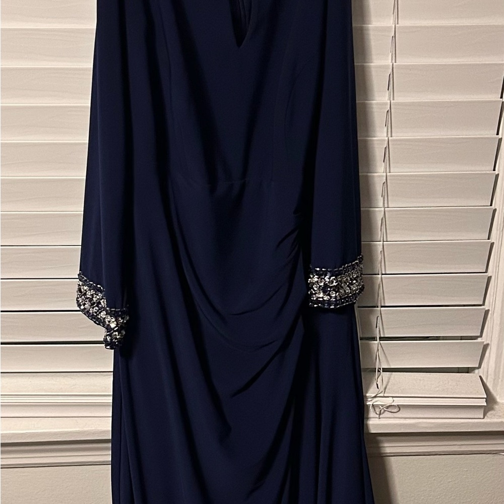 Alex Evenings Navy Dress with Embellished Cuffs